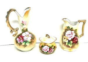 3 JARRA AZUCARERA CREMA ADORNADA DORADA FLORES ENESCO VINTAGE E3314 2350 2364 - Imagen 1 de 5