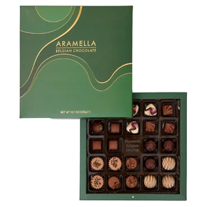 Caja verde chocolate belga Aramella con bolsa de regalo (24 piezas / 10,7 oz / 305 g) - Imagen 1 de 5