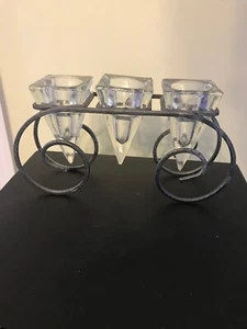 Clear Glass Stalagtite Icicle Dark Silver Tone Candelabra Candle Holder Wedding - Picture 1 of 7