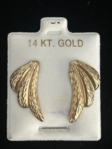 14 KT or 14K Gold Angel Wing Stud Earrings NEW 14KTDC Diamond Cut Finish - Picture 1 of 5