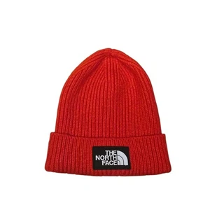 The North Face Beanie Hat Cap TNF Logo Winter Knit Red - Picture 1 of 2