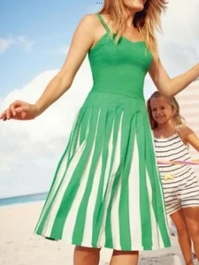 Boden Matilda Green Strappy Linen Blend Pleated Summer Dress Uk14R L - Picture 1 of 13