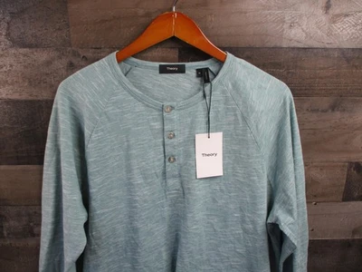 Camisa Theory Henley Para Hombres XL Hierba de Trigo Ligera Verde Adrik L Ocean Slub Raglan Foto 1 de 4