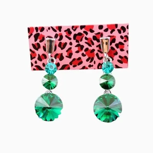 Betsey Johnson Ohrringe grün Rivoli Kristall silberfarben - Bild 1 von 2