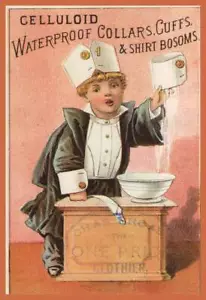 Antique Chas Broas THE ONE PRICE CLOTHIER Celluloid VICTORIAN TRADE CARD - Picture 1 of 2