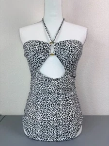 Loft Beach women's 8 ivory grey animal printed one piece swimsuit bandeau halter - Picture 1 of 8