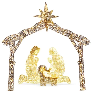 Outdoor Nativity Set Christmas with 190 LED Warm White Lights and Stakes 6 Ft. - Picture 1 of 11