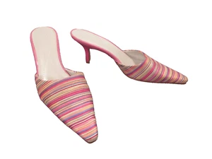 bcbgirls striped pink multi-color pointed toe kitten heels mules 7B/37 NWOB - Picture 1 of 11