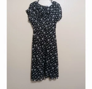 Bettie Page M Black White Chiffon Skull Dress Lined - Picture 1 of 4