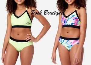 JUSTICE Girls Swimsuit Tankini Bikini Ruffle Swim Reversible 12 14 16 18 L XL - Picture 1 of 10