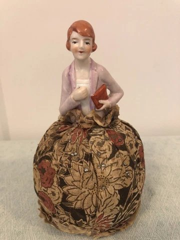Antique Porcelain 1/2 Half Doll Pin Cushion Japan Cover