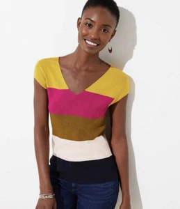 LOFT Light Colorblock Ribbed Cap Sleeve Sweater Top Size LARGE NEW - Picture 1 of 6