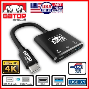 USB-C to HDMI USB-C USB-A 3.0 Adapter Converter 3 in 1 Charger Audio Video 4K HD - Picture 1 of 13