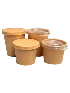 Kraft Paper Portion Pots Cups Compostable Ramekin Sauce Cups 2oz & 4oz & Lids - Picture 1 of 14