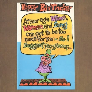 Unused Vintage FUNNY ADULT BIRTHDAY Card FOR MAN, Wine Women Song Give Up Joke - Picture 1 of 6