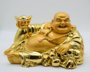 Große schwere goldene Happy Laughing Buddha Statue / Figur - Bild 1 von 8