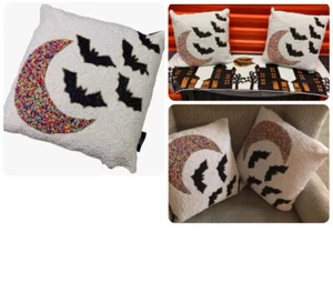 Noir Night Halloween Beaded Throw Pillow Decor Bats Multicolor Moon NWT - Picture 1 of 1