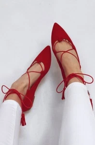 MOSSIMO SUPPLY Co.Women shoes ballet flat with laces around the leg red color 6 - Picture 1 of 13