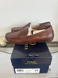 NUEVO Polo Ralph Lauren Zapatos 8D Reynold Driver Mocasín Cuero Marrón Clásico - Imagen 1 de 8