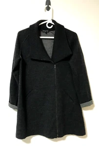 Eileen Fisher Coat Size Small 96% Felted Merino Wool Knit Collar Asymmetric Zip - Picture 1 of 15