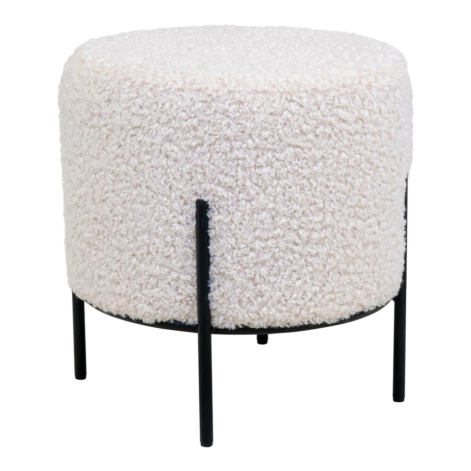 House Nordic Pouf ALFORD Weiß Lammfell Optik Hocker rund Beistelltisch 35x37 cm - Bild 1 von 1