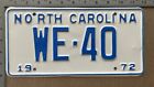 1972 plaque d'immatriculation Caroline du Nord WE 40 YOM DMV numéro bas CLEAN 14685