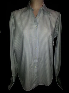 WOMENS BROOKS BROTHERS Blue Stripe Fitted BUTTON FRONT SHIRT French CUFFS Size 8 - Picture 1 of 11