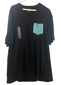 Foot Locker schwarzes T-Shirt mit V-Ausschnitt und blau gestreifter Tasche XL - Bild 1 von 8