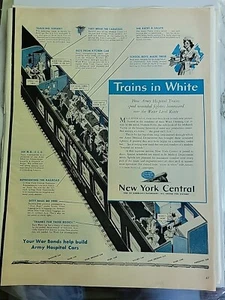 Tren de ferrocarril central de Nueva York 1944 trenes interiores en blanco anuncio de colección - Imagen 1 de 1