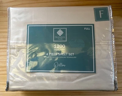 Tranquil Home Willow Full Sz 1200 TC Cotton Blend 4 Piece Sheet Set Ivory  15” - Image 1 of 4