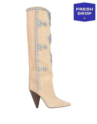 PVP €1028 ISABEL MARANT Botas hasta la rodilla de cuero US8 UK5 EU38 Tachuelas Hechas en Italia Foto 1 de 4