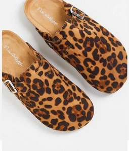 Miss Selfridge @ ASOS Slider Mule Leopard Print Faux Suede Flat Slip On 7/40 £28 - Picture 1 of 9