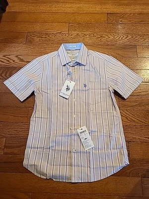 Новый с Ярлыками США Polo Assn. Рубашка на пуговицах размер M в полоску с коротким рукавом хлопок премиум-класса - Изображение 1 из 4