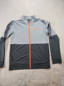 YXL Under Armour HeatGear full-zip jacket in a black and grey color-block... - Picture 1 of 8