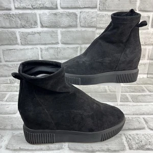 Steve Madden Freshly Women's Size 10 Black Suede Sock Wedge Platform Ankle Boots - Picture 1 of 12