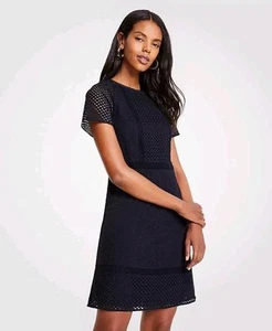 Ann Taylor Damen blau Baumwolle Ösen Kurzarm Fit & Flare Kleid Größe 10 - Bild 1 von 12