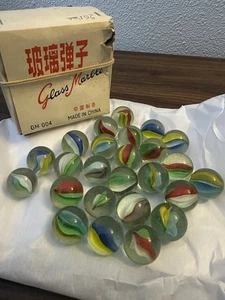 Vtg glass marbles 1”. gm-004. 25 count in box. Assorted Color Cat-eyes. NIB - Picture 1 of 8
