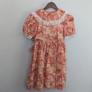 Vintage Girl's Kim Originals Made in USA 1980s Dress Orange Peach Lace Retro - Picture 1 of 8