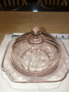 Federal Pink Depression Glass Covered Butter/Candy Dish Madrid Pattern Vintage - Picture 1 of 8