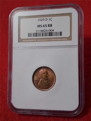 1929-D LINCOLN WHEAT BACK CENT NGC MS 65 RB                              #DRF-24 - Image 1 of 4