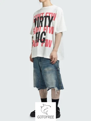 GOTOFREE 25S SAINT DENIM DOUBLE KNEE SHORTS DISTRESSED WORN VINTAGE JEANS SHORTS - Image 1 of 4