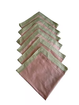 Set Of 6 Pink & Green Raw Silk Napkins 21x21 Inches GUC - Image 1 of 4