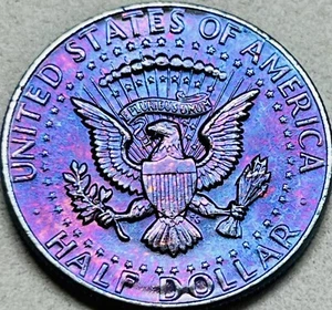 1964 50c KENNEDY 90% SILVER HALF DOLLAR PROOF MATTE COIN RAINBOW TONED - Picture 1 of 2