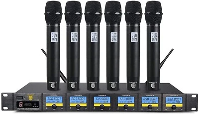 PRORECK MX66 6-Channel UHF Wireless Microphone System with 6 Hand-held Mics