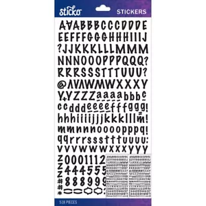 STICKO ALPHABET STICKERS - BLACK MARKER - Approx 10 mm - 2 SHEETS - Picture 1 of 1