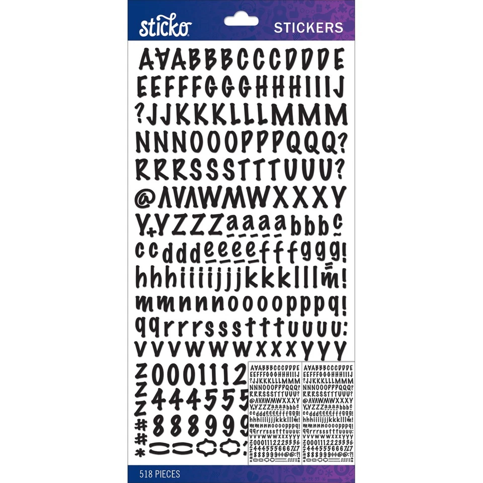 STICKO ALPHABET STICKERS - BLACK MARKER - Approx 10 mm - 2 SHEETS - image 1 of 1