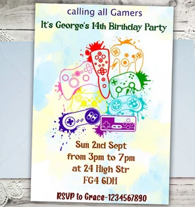 Personalised Video Game Birthday Party Invitations Girl Boys Invites A6 x10 - Picture 1 of 4