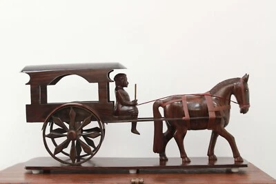 Carro de Caballos de Madera Vintage/Antiguo Artesanía Hogar/Oficina Decoración Regalo Estatua Foto 1 de 4