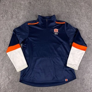 University of Auburn Sweater Mens Large Blue Under Armour War Eagle 1/4 Zip - Picture 1 of 19