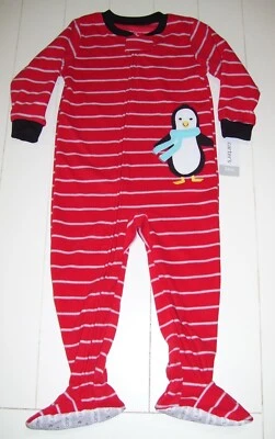 Boys Carter's Red Fleece Penguin Striped Footed Blanket Sleeper Pajamas Sz 24M - Image 1 of 3